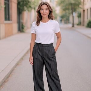 80s ZANELLA High-waisted Trousers Black w White pinstripes Pockets Italy Vintage